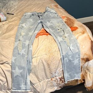 Easel Starry Distressed Light Blue Boyfriend Jeans